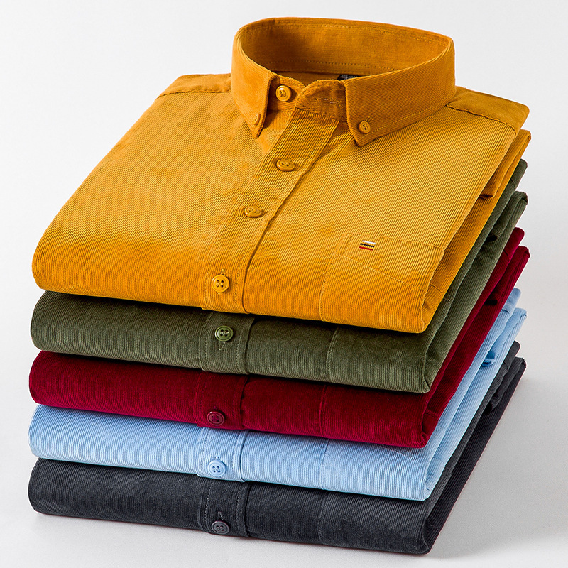Factory direct 100% cotton corduroy long sleeve shirt new business casual cotton men's loose shirt
