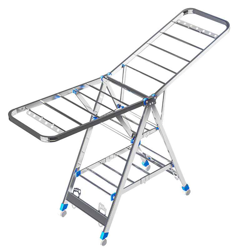 acero inoxidable grueso piso plegable percha de secado de ropa dormitorio balcón interior percha de secado de ropa varilla de secado de ropa doméstica artefacto de edredón