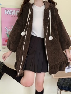 O 89819 Rabbit ear fleece hoodie �ö����q�l�W������