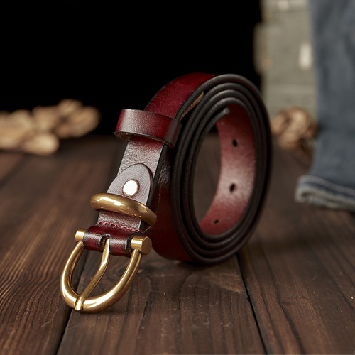 Handcrafted Women's Leather Belt: Premium-Grade, Stylish Pure Cowhide Waistband with Genuine Copper Pin Buckle—Perfect for Vintage Denim Pants