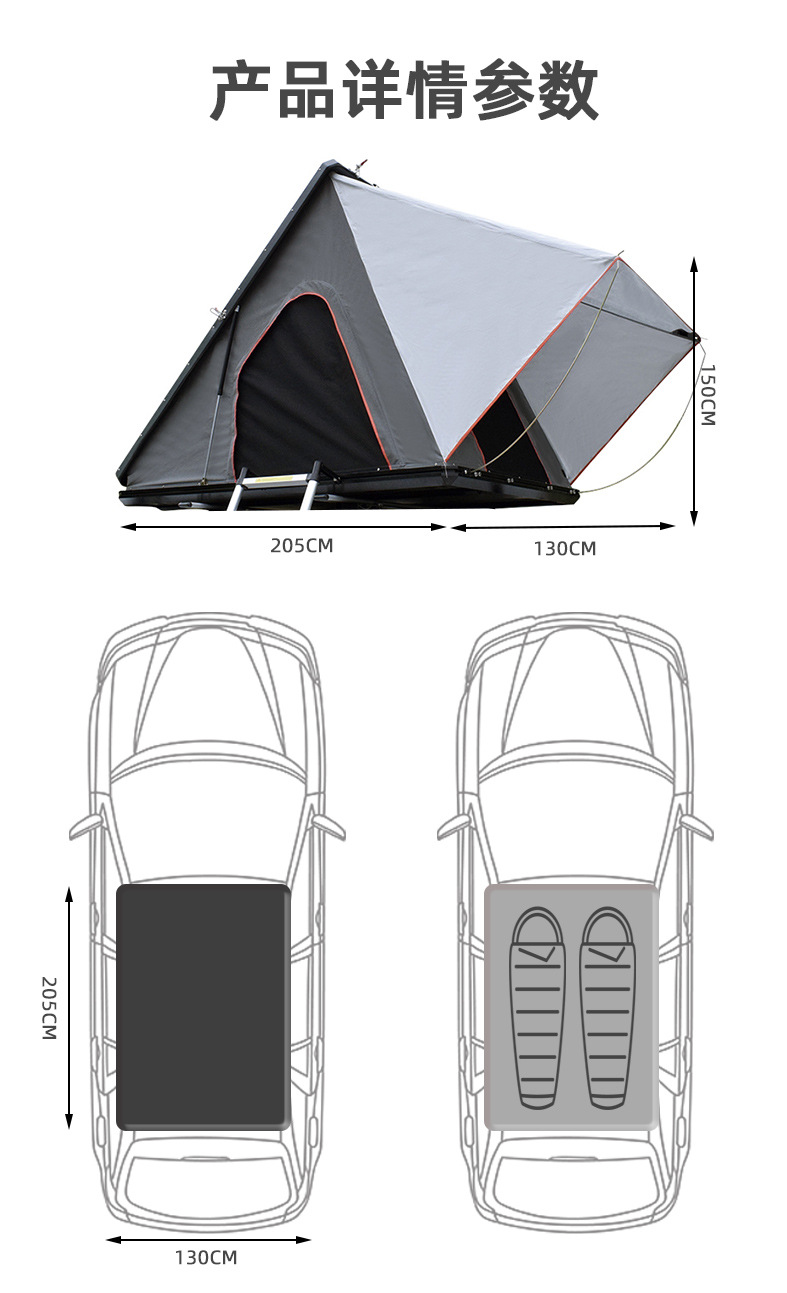 Wholesale Outdoor Camping Waterproof and Windproof Car Tent Suv Car Camping Aluminum Alloy Triangular Roof Quick Setup