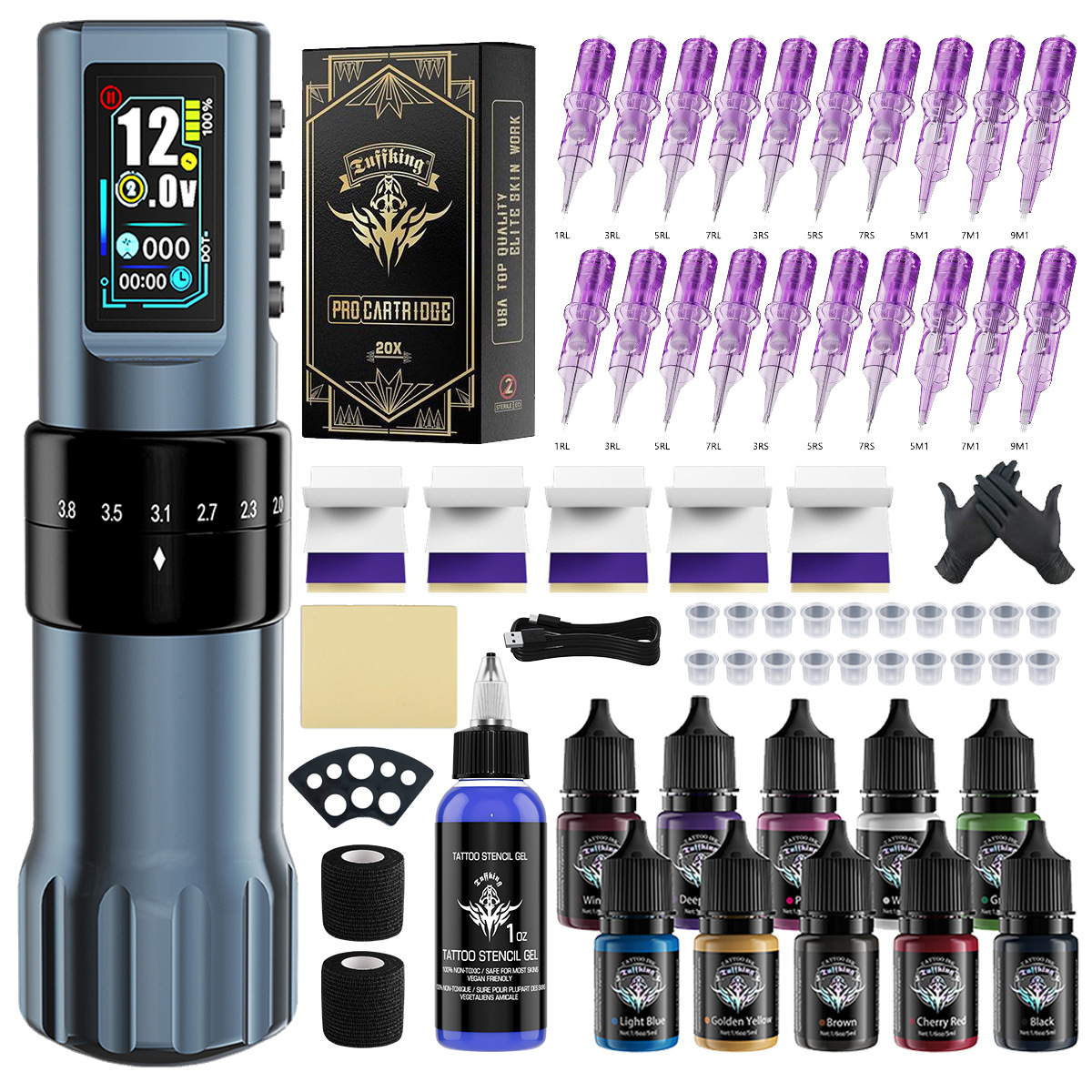 Tuffking itinerario ajustable tatuaje P12 conjunto de máquinas de motor de Copa vacía tatuaje conjunto completo de equipos de práctica de tatuajes image 7