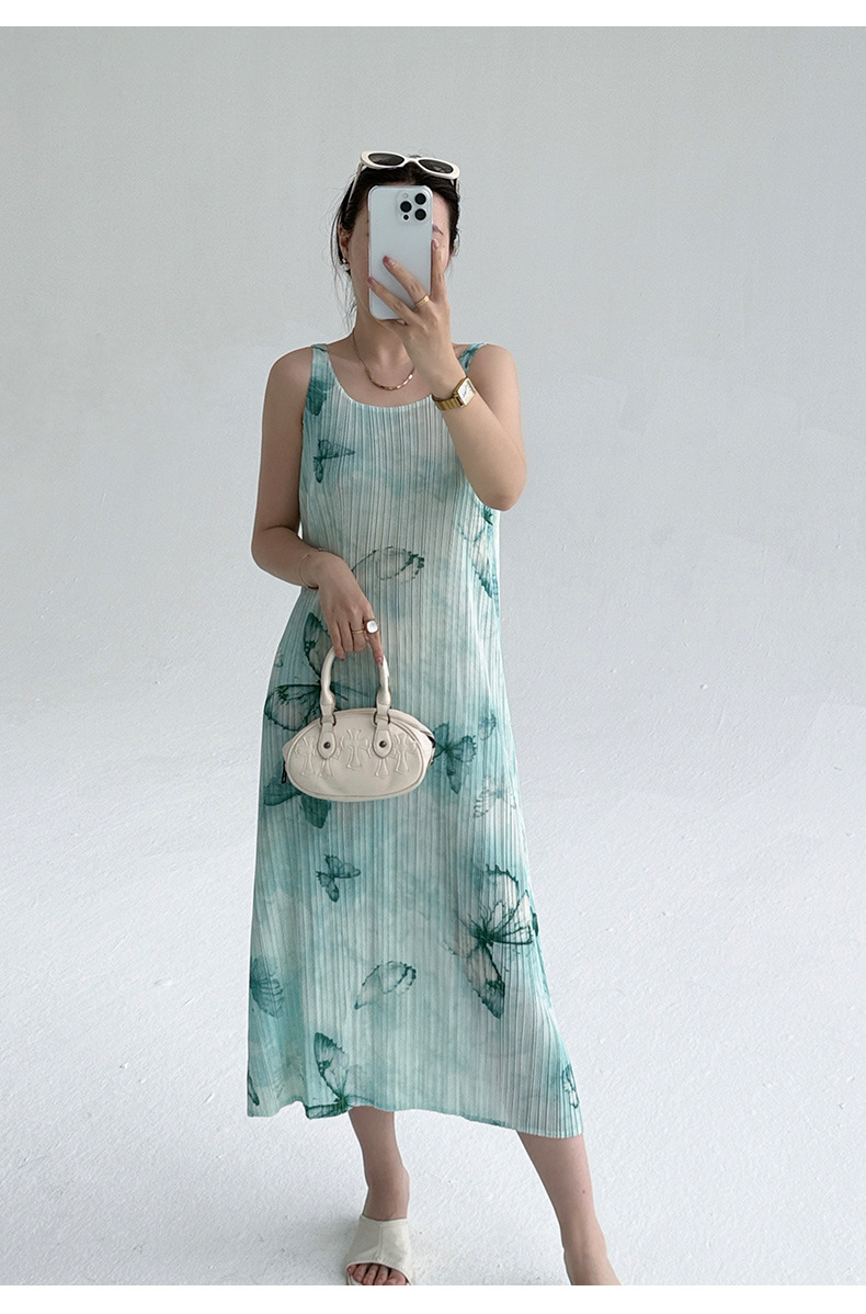 Đầm suông midi in họa tiết bướm gradient phong cách Pháp — màu tím nhạt chi tiết 12