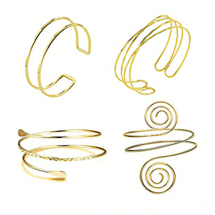 Simple Style Geometric Bracelet Empty Multi-layer Cross Arm Ring Four-piece Set with Opening Adjustable Three-dimensional Simple Light Luxury Jewelry