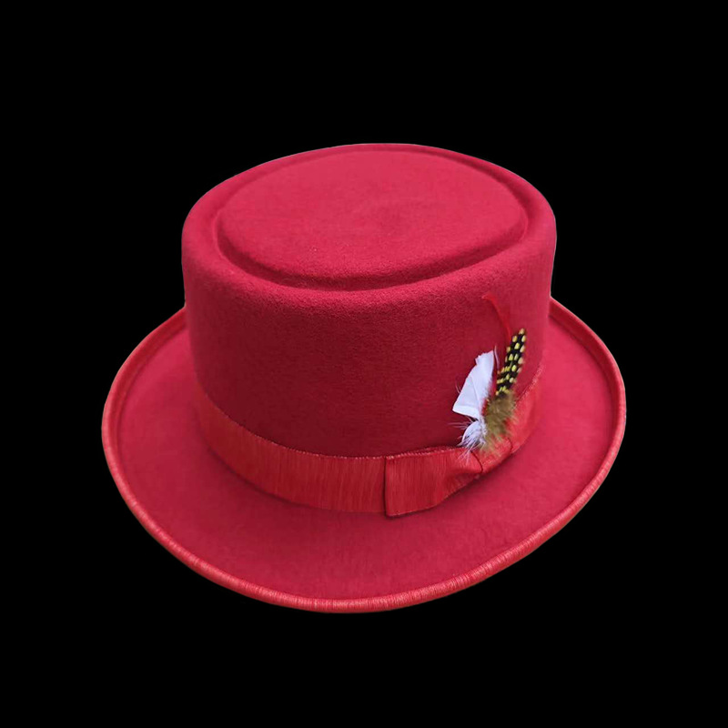 Cappello in feltro di colore piatto e solido, alla moda, cappello a cilindro in lana_voghion.com