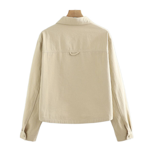 Women's Short-Sleeve Cotton Denim Jacket Spring and Autumn Season Korean Style Loose Fit Versatile Long-Sleeve Shirt Work Jacket Top