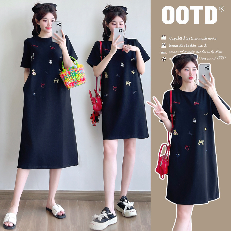Maternity Summer Fashion dress Summer Trendy Mom Design Embroidered plus size Loose Slim T-shirt Skirt Maternity Summer Fashion dress Summer Trendy Mom Design Embroidered plus size Loose Slim T-shirt Skirt