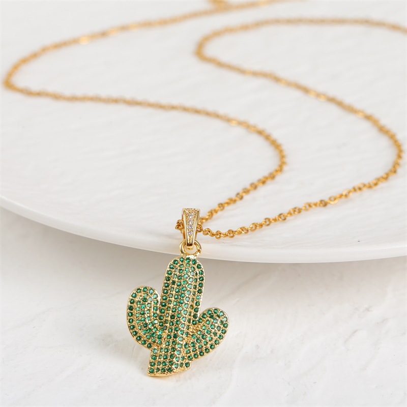 Fashion Plant Cactus Inlaid Zirconium Necklace display picture 3