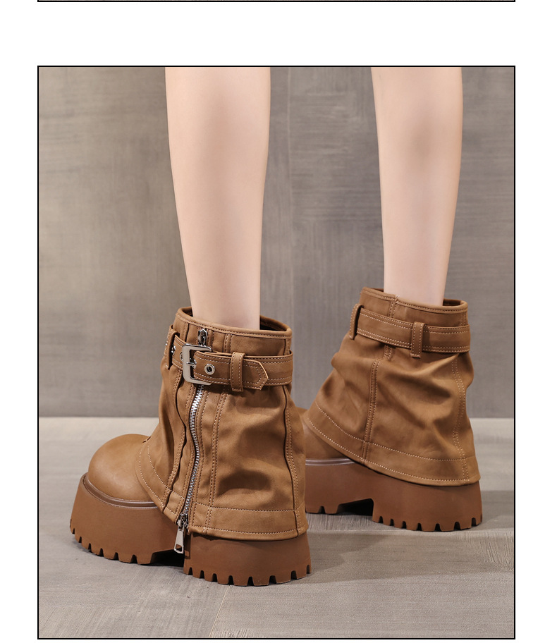 Giày boot nữ cổ thấp đế dày tăng chiều cao phong cách thường ngày — màu đen chi tiết 11