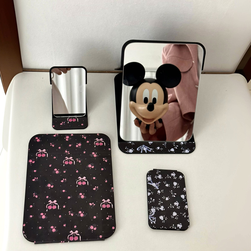 Espejo de maquillaje plegable floral de diseño original, dormitorio de estudiantes, espejo de tocador femenino, escritorio de escritorio, portátil para uso doméstico