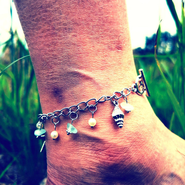 Sapphire ankle bracelet pearl for yoga