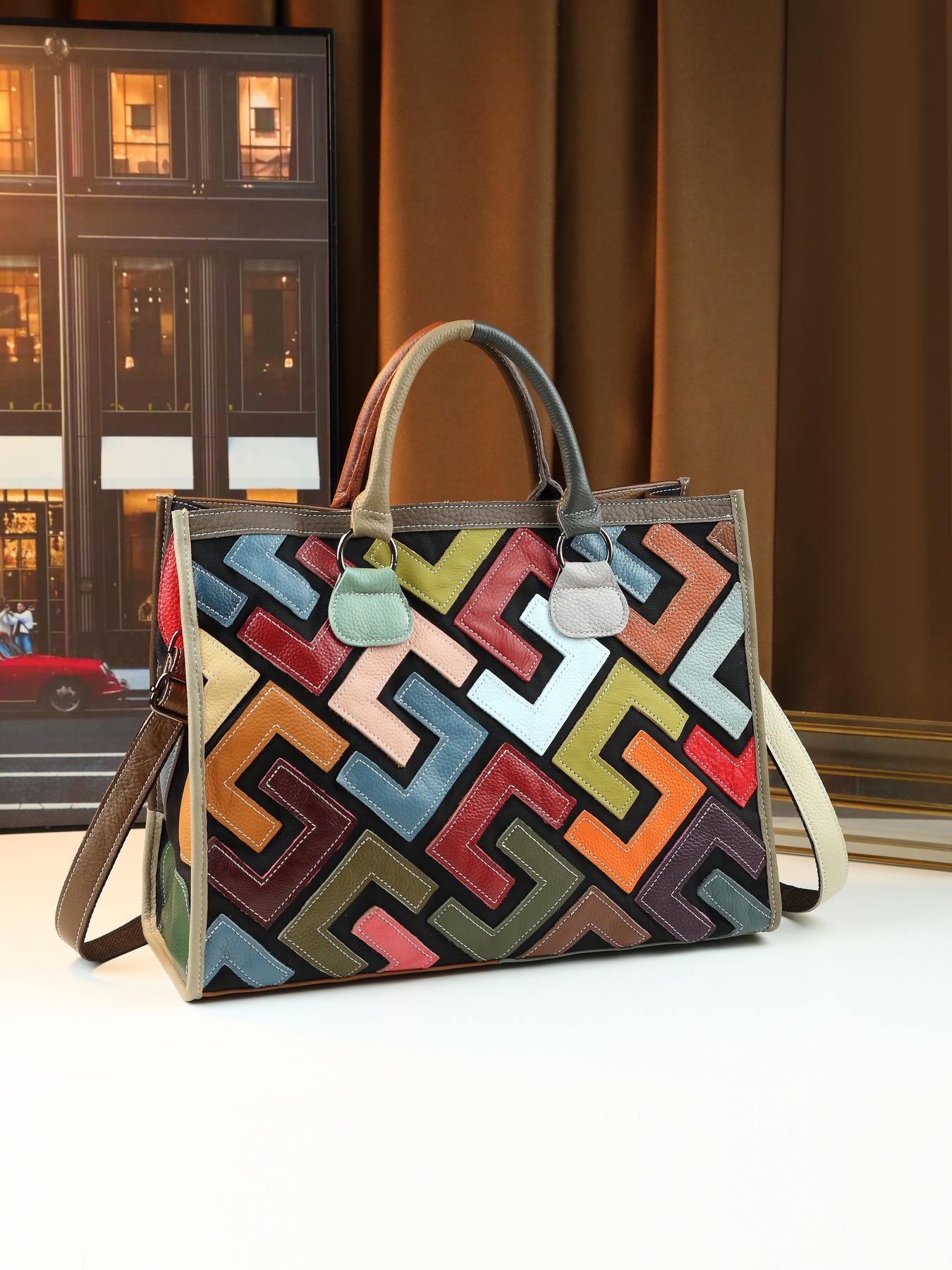 Retro Genuine Leather Handbag Large Capacity Women's Letter Bag_voghion.com