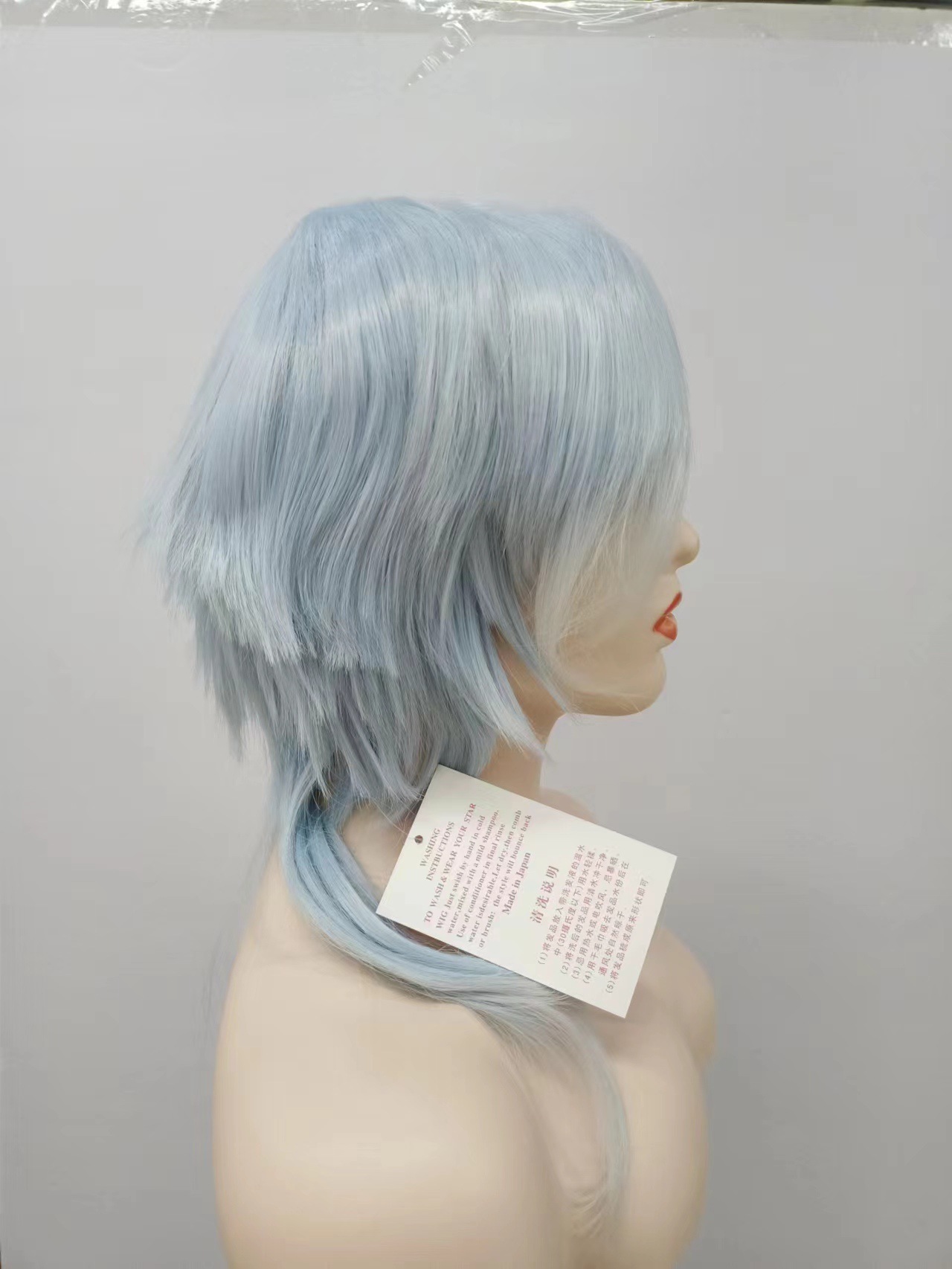 Perucas de fibra química al por mayor, cabello corto de alta temperatura, cabello azul, mecanismo completo