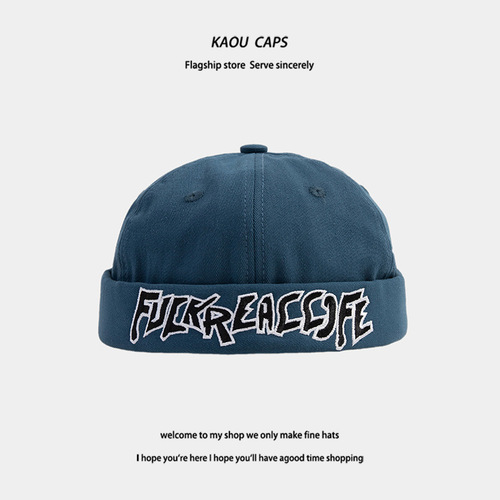 Hats for women, spring and autumn yuppie street landlord hats, Japanese hip-hop street embroidery retro brimless short-cut melon-skin hats for men