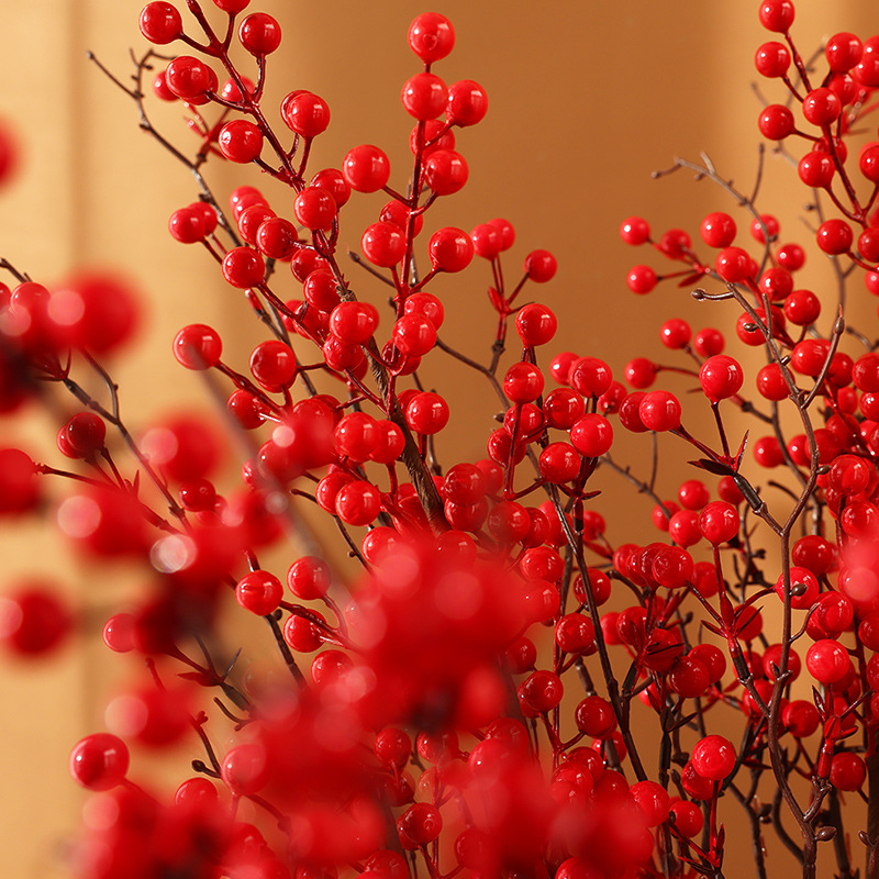 Dried flowers, red fruit, fortune fruit, acacia red bean, artificial flower bouquet, eucalyptus ginkgo leaf, living room floor-standing flower arrangement