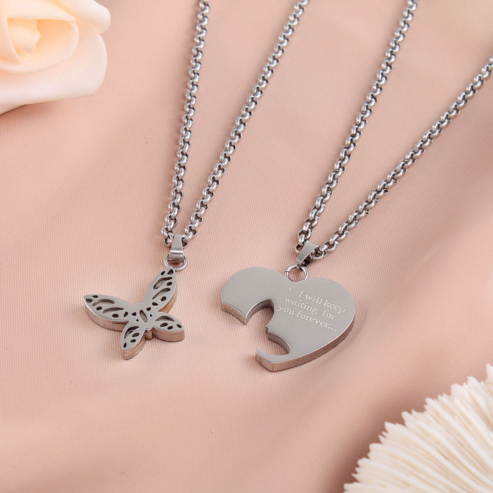 fashion creative stainless steel butterfly heart-shaped necklace set