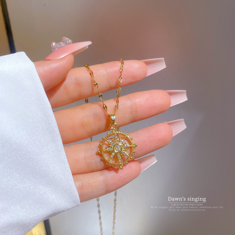 Fashion Sun Titanium Steel Plating Inlay Zircon Pendant Necklace 1 Piece