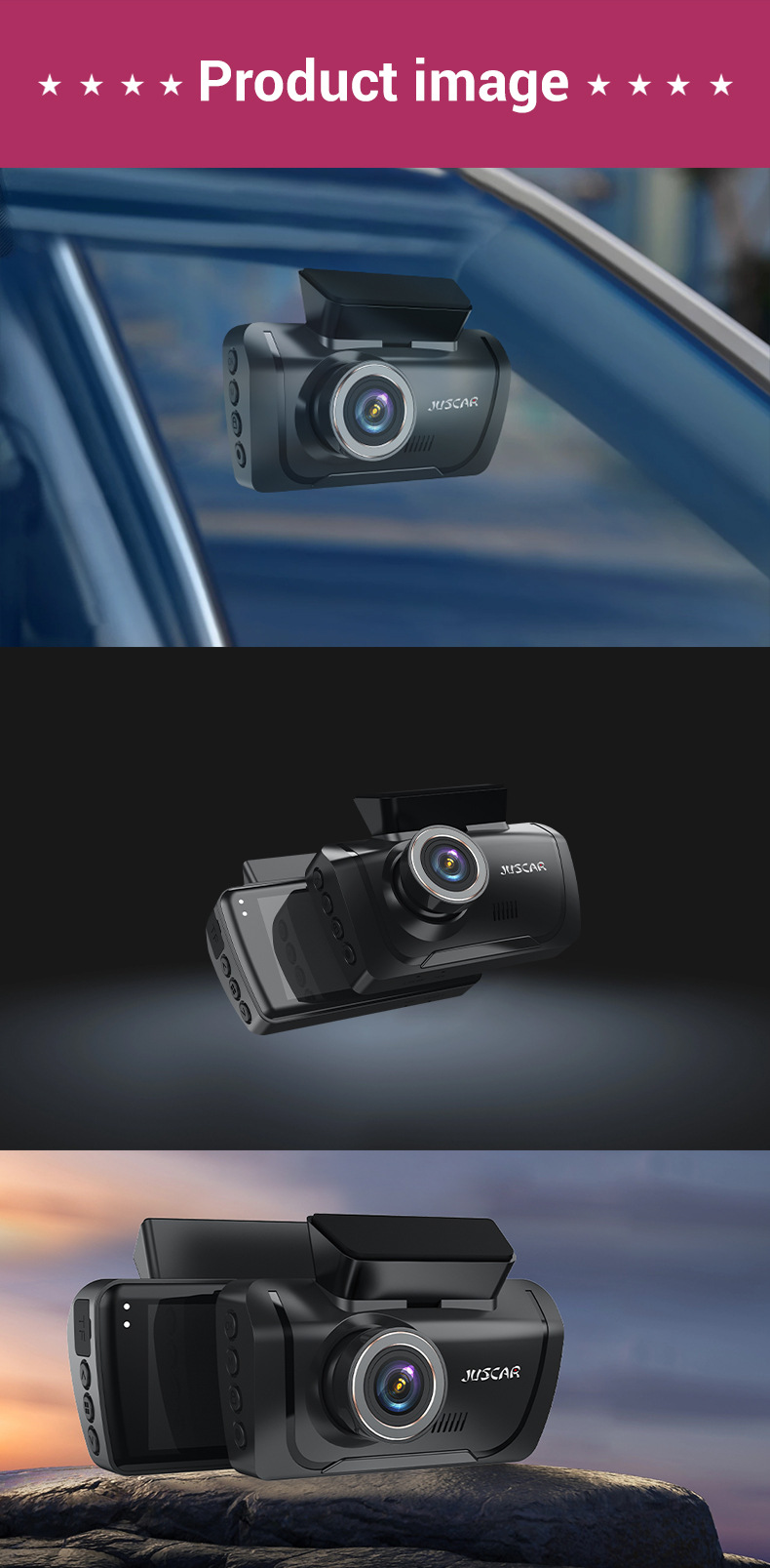Driving Recorder with Wifi Connectivity, Dual Recording of Front and Rear Vehicles, 24-Hour Parking Monitoring, Night Vision, Reversing Images