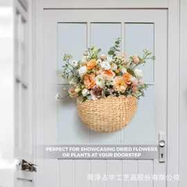 跨境田园风水葫芦草编收纳篮可壁挂装饰玩具收纳筐门口悬挂干花篮