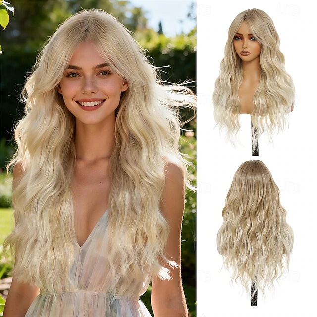 Long Dark Brown Ash Blonde Wavy Wig Suitable for Women 26inch Heat-Resistant Synthetic Wig with a Natural Appearance