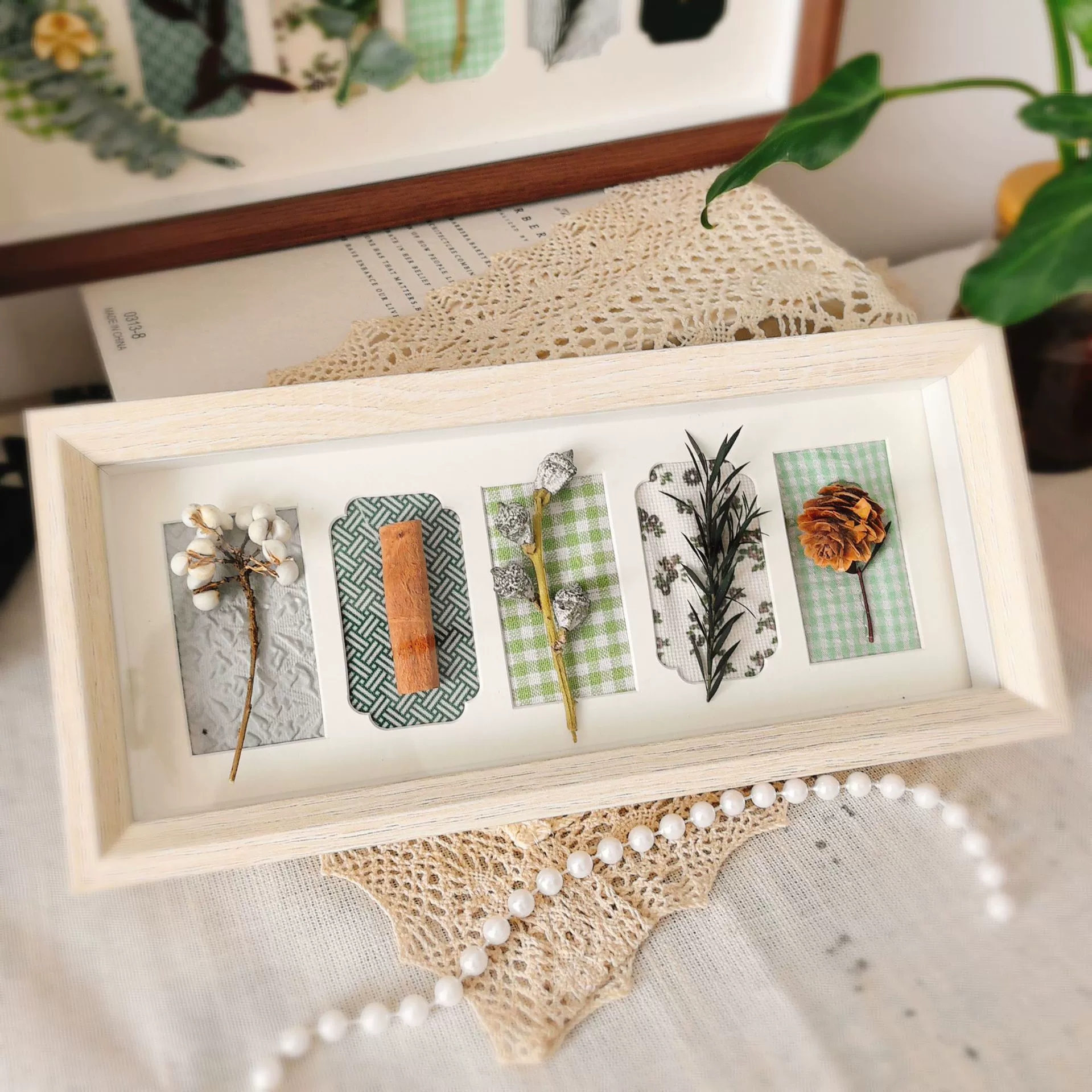 Деревянная фоторамка, растительный светильник, образец, объемная ткань, ручная работа