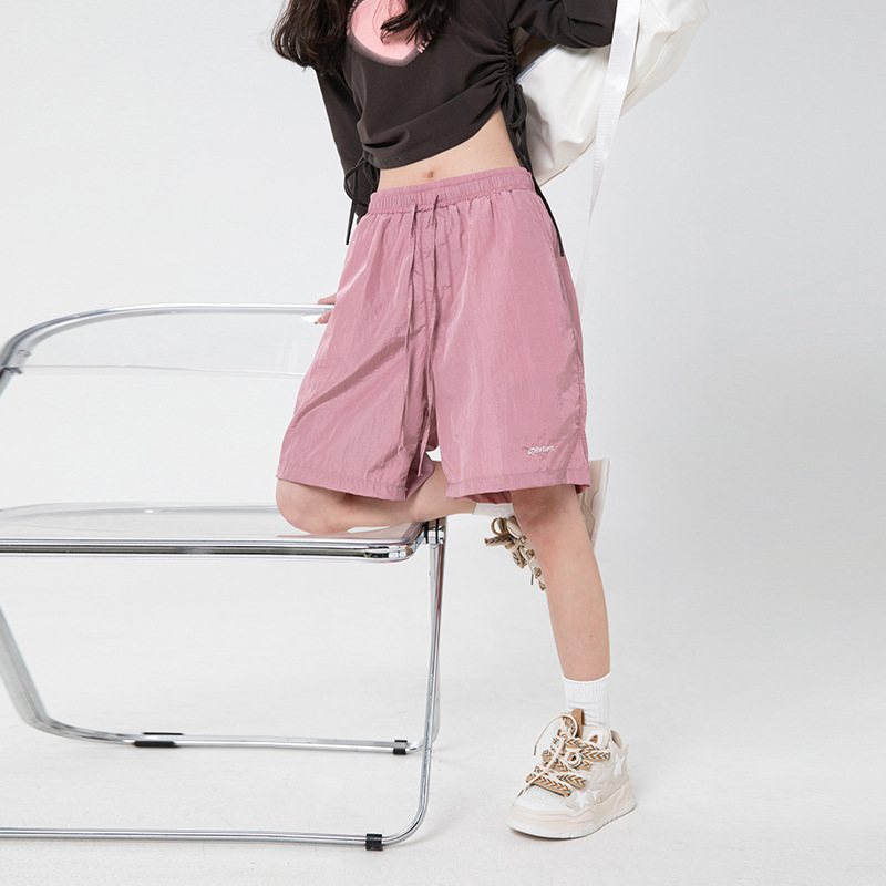 Metal Silk Texture Sports Beach Shorts Men's Summer New Fashion Brand Thin Trendy Brand Casual Loose Five-Quarter Pants Q