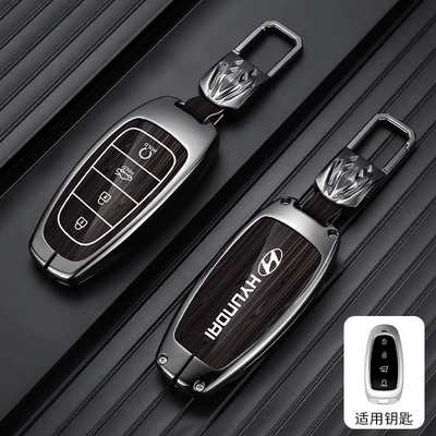 Hyundai Tucson L Key Cover | Car key bag - standard-type-c-4-button-wood-grain-coffee-metal-buckle
