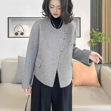 韩系圆领兔耳朵短款反季特价清仓双面羊毛大衣加厚