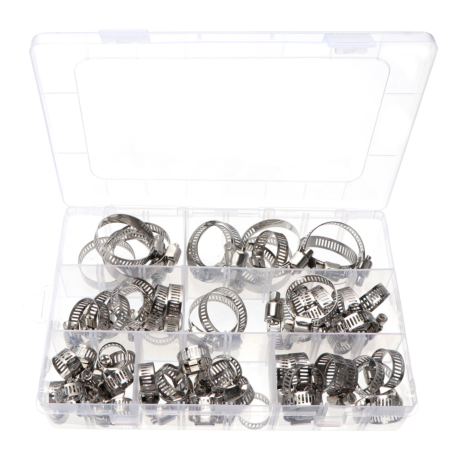 Abrazadera de manguera americana de acero inoxidable 60 piezas en caja abrazadera de combinación abrazadera de aro conjunto de suministro transfronterizo