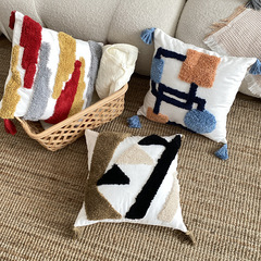 亞馬遜ins新款波西米亞簇絨幾何純棉抱枕套沙發床頭靠墊飄窗靠背