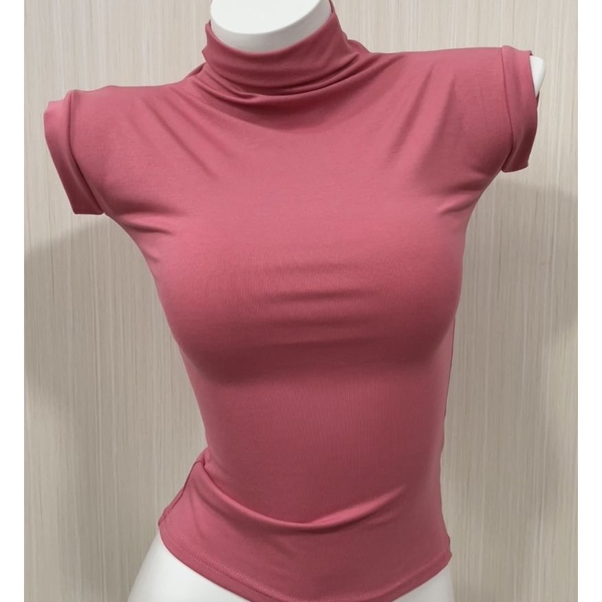 순수한 욕망 슬림 내부 풀오버 베이스 셔츠 여자의 여름 높은 칼라 반 높은 칼라 반소매 미국 스타일 달콤한 멋진 향신료 소녀 최고 여성