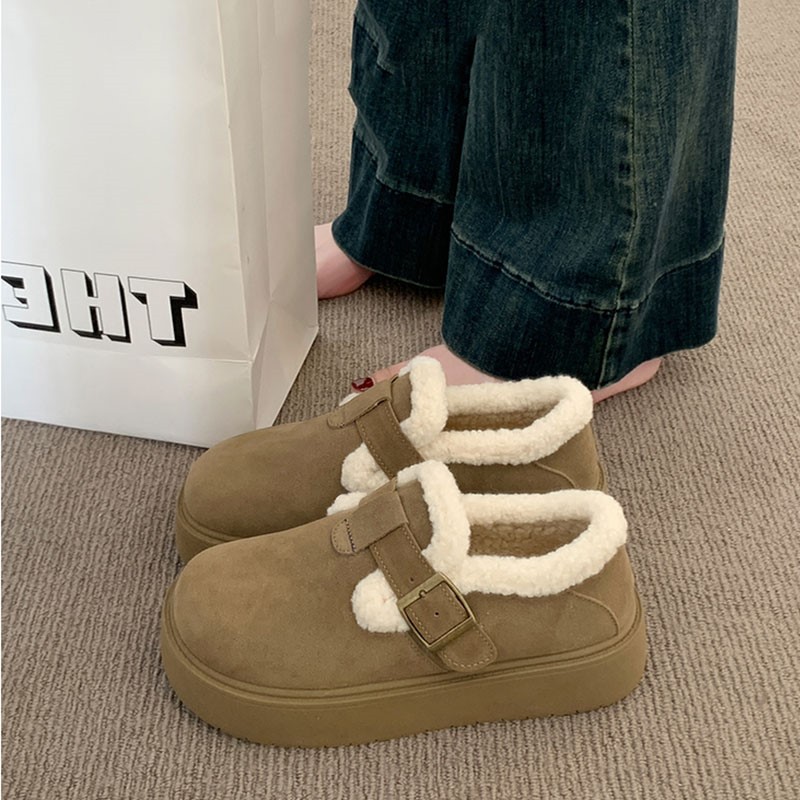 Warme Damen Winter Slipper Mit Fellfutter Und Dicker Sohle_voghion.com