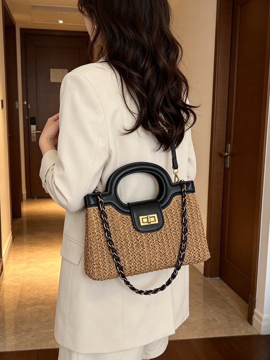 Este verano popular bolso de mano de tejido 2026 nueva moda coreana cadena brazo mochila de hombro