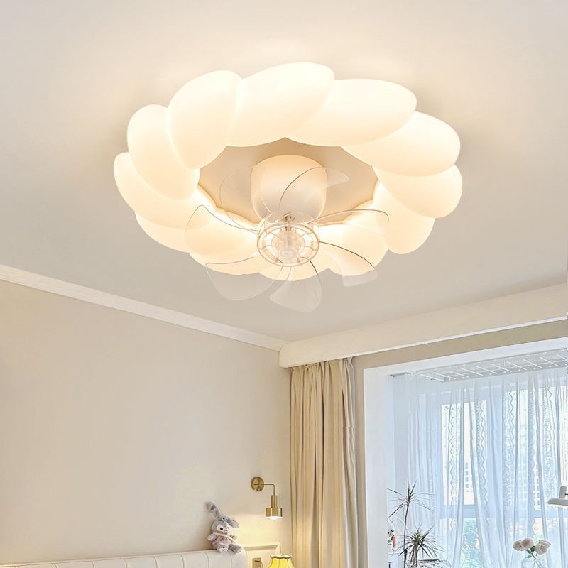 2025 New Cream Style Ceiling Fan Light Suitable for Kidsren's Room Flower Ceiling Fan Light Three-Color 6-Speed Adjustable Electric
