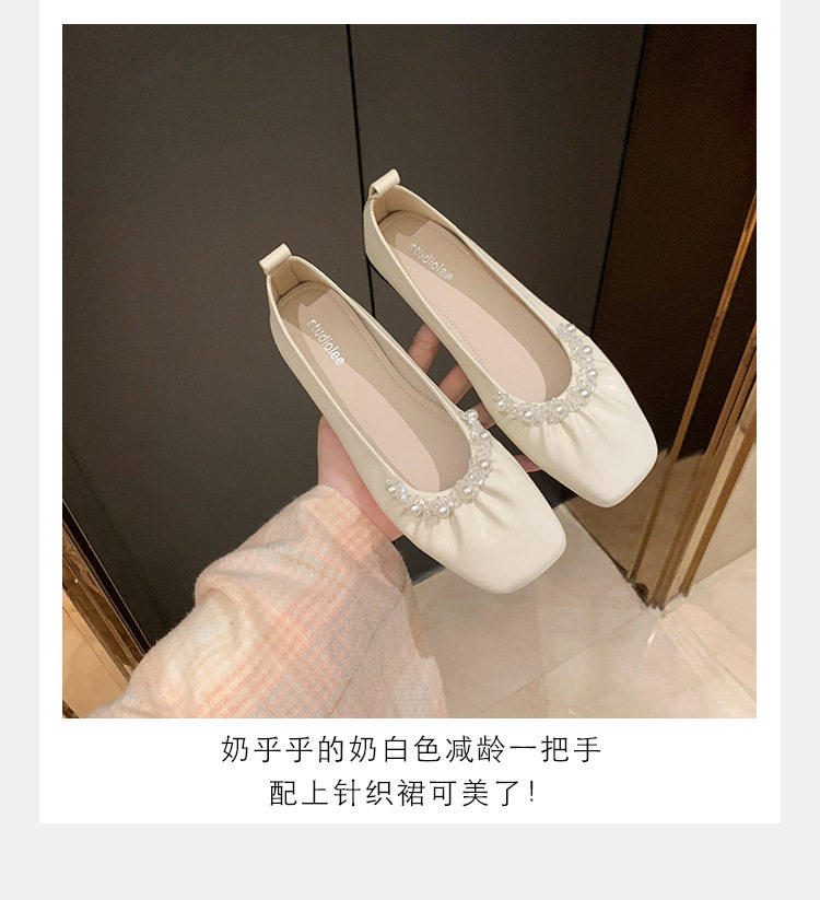 Giày búp bê nữ mũi vuông gót thấp đế mềm phối ngọc trai, kiểu Mary Jane thanh lịch — Màu nâu, Màu trắng, Màu đen chi tiết 9