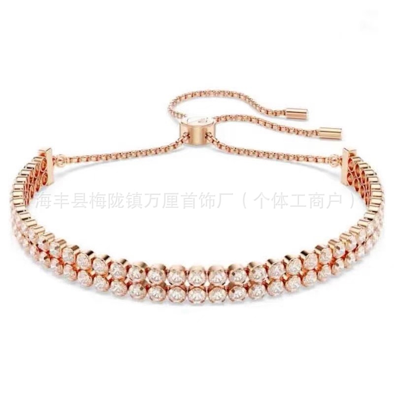 双排满钻抽拉手链【玫瑰金色】