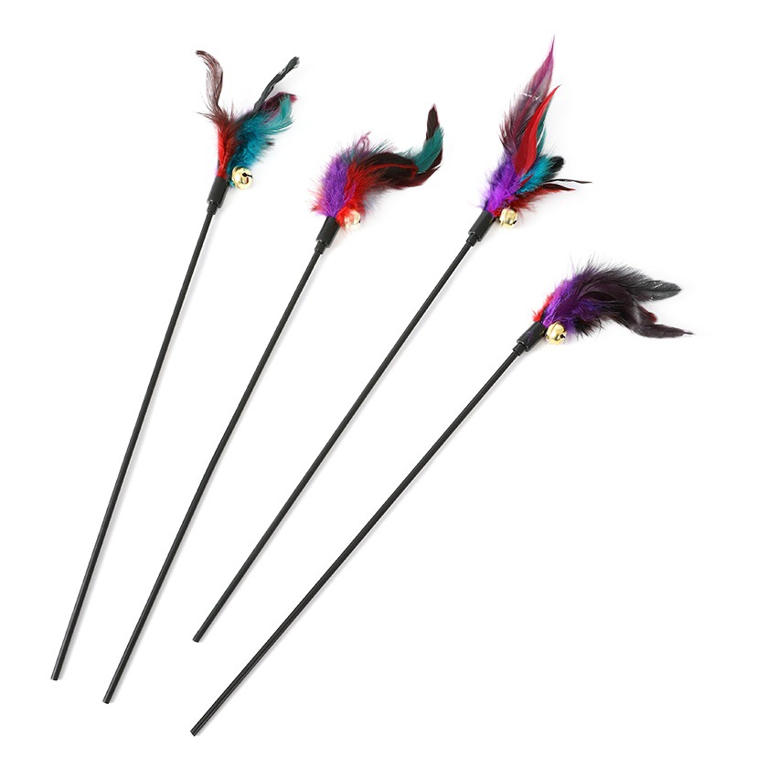 Pipetao interactivo divertido gato palo en stock pluma de colores al por mayor divertido gato palo campana corta varilla de plástico divertido gato juguete