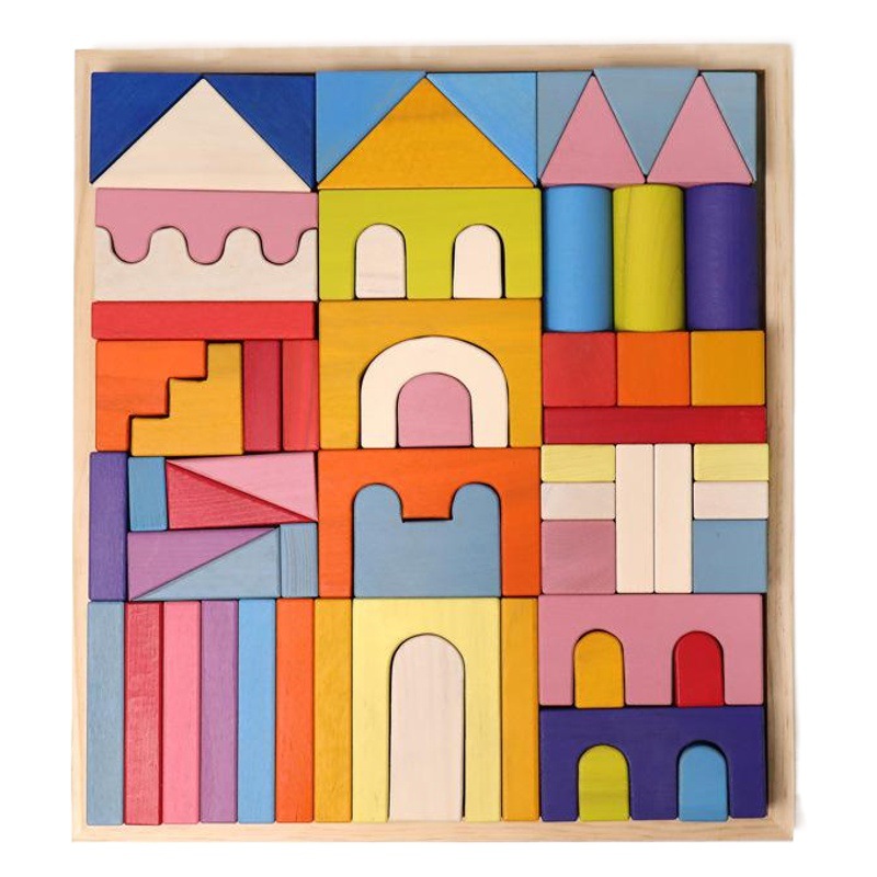 Escalera de pirámide de haya alemana grandes bloques de construcción de arco iris ensamblando juguetes educación temprana para niños Ilustración Jenga 3-5