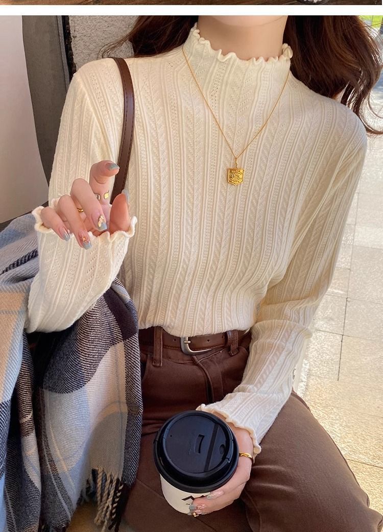 【中国直邮】 奢笛熊 早秋冬季新款时尚内搭 修身显瘦半高领打底毛衣针织衫 白色 S