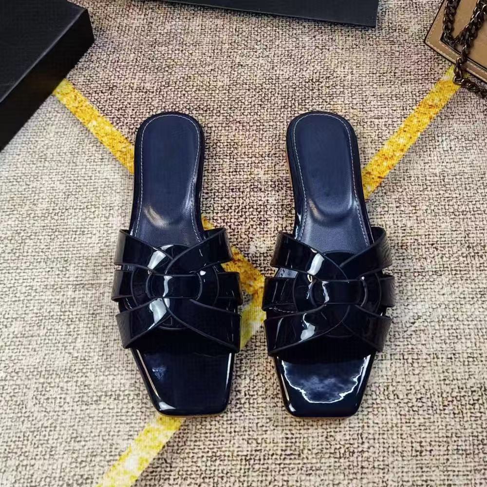 Cross-Border 2026 Summer Fashionable Genuine Leather Casual Flat Woven Versatile One-Strap Large Size Women's Slippers_voghion.com