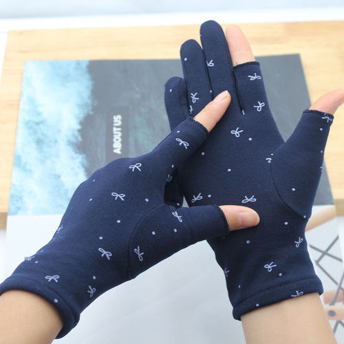 Winter and Autumn Fleece Lined Warm Gloves Half-Finger with Two-Finger Touchscreen for Women Students Writing, Finger-Revealing for Work