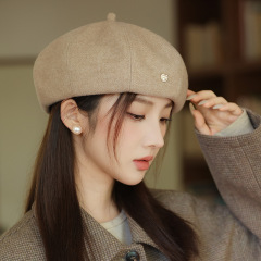 秋冬复古爱心贝雷帽韩版百搭帽子女款防风保暖八角帽显脸小画家帽
