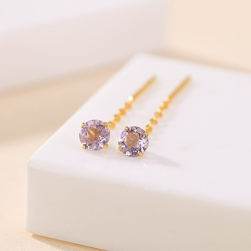 Bông tai bạc S925 hình học tròn đính đá citrine vàng đơn giản cá tính — Mẫu vàng Citrine