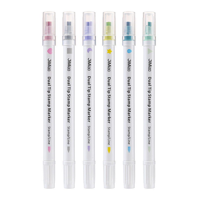 Niños DIY tarjeta de felicitación de la pluma nuevo patrón de doble cabeza creativo marcador pluma Sello pluma estilo japonés pequeño Qing cuenta novato cepillo