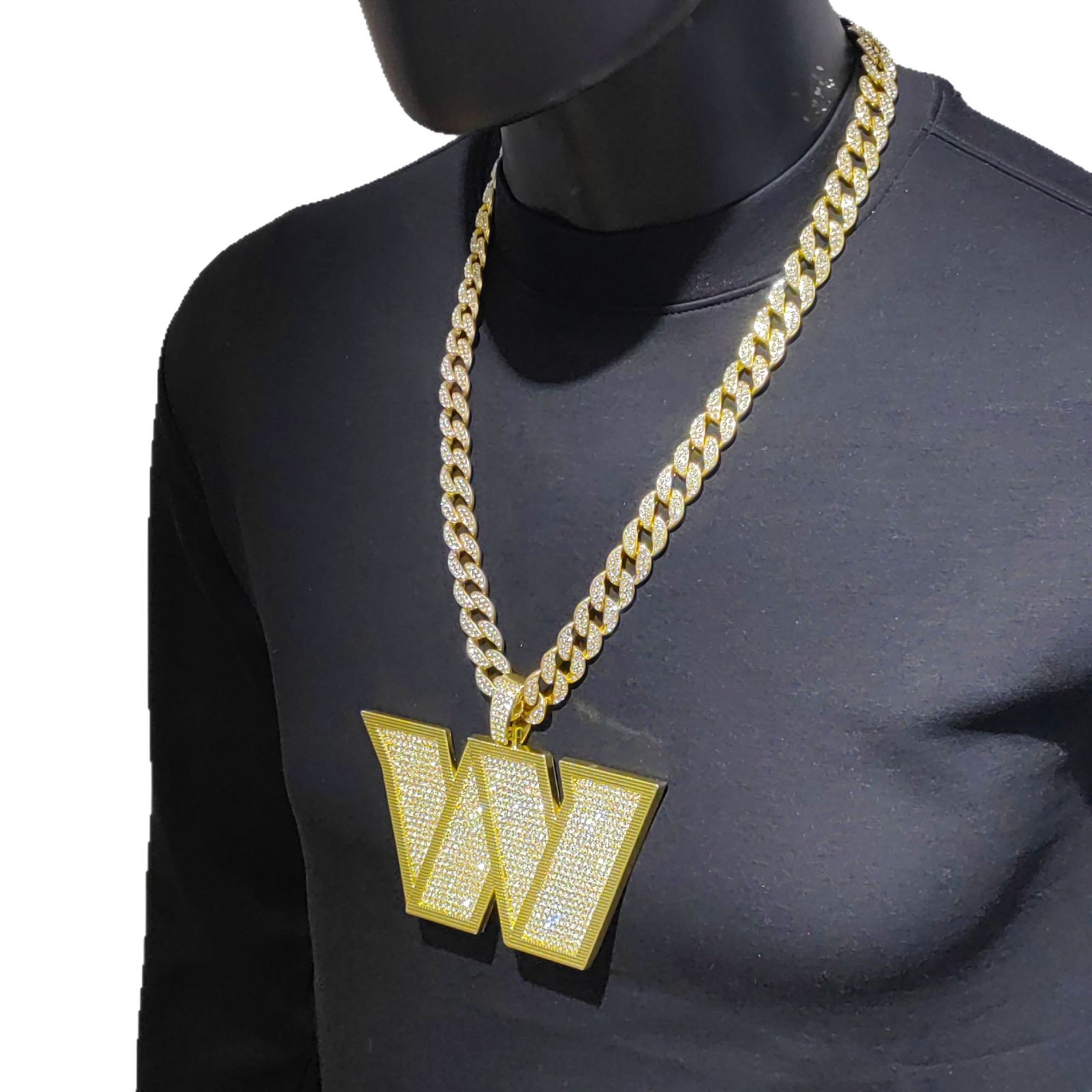 Collar con colgante de letra W con diamantes, estilo hip-hop europeo y americano, con cadena cubana incrustada de diamantes, joyería personalizada de moda para hombre, suministro transfronterizo.