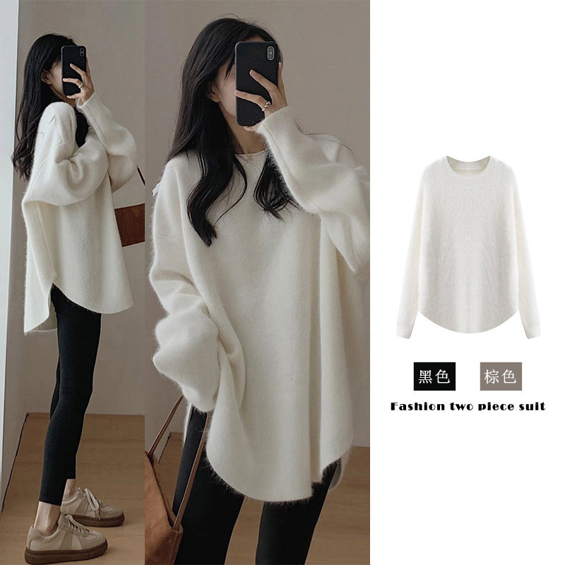 2025 New Autumn and Winter Round Neck Knitwear Loose Lazy Style Design Niche Gentle Versatile Pullover Knitwear for Women