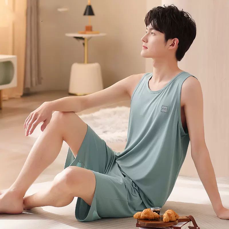 Shanli Dadi Men's Thin Pajamas Home Clothes Modal Cool and Refreshing Summer New Round Neck Sleeveless Two Pieces