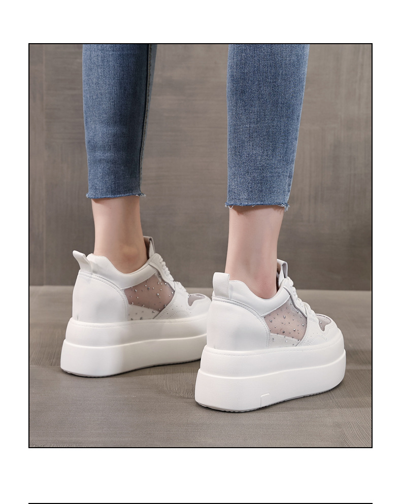 Giày sneaker nữ đế dày tăng chiều cao, mặt lưới thoáng khí, phối trắng đa năng — bạc trắng chi tiết 16