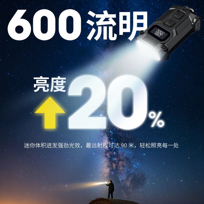 Knight Cole Tini3 Luz de llave inteligente de luz fuerte Carga directa usb de temperatura multicolor Linterna portátil de emergencia de cercanías