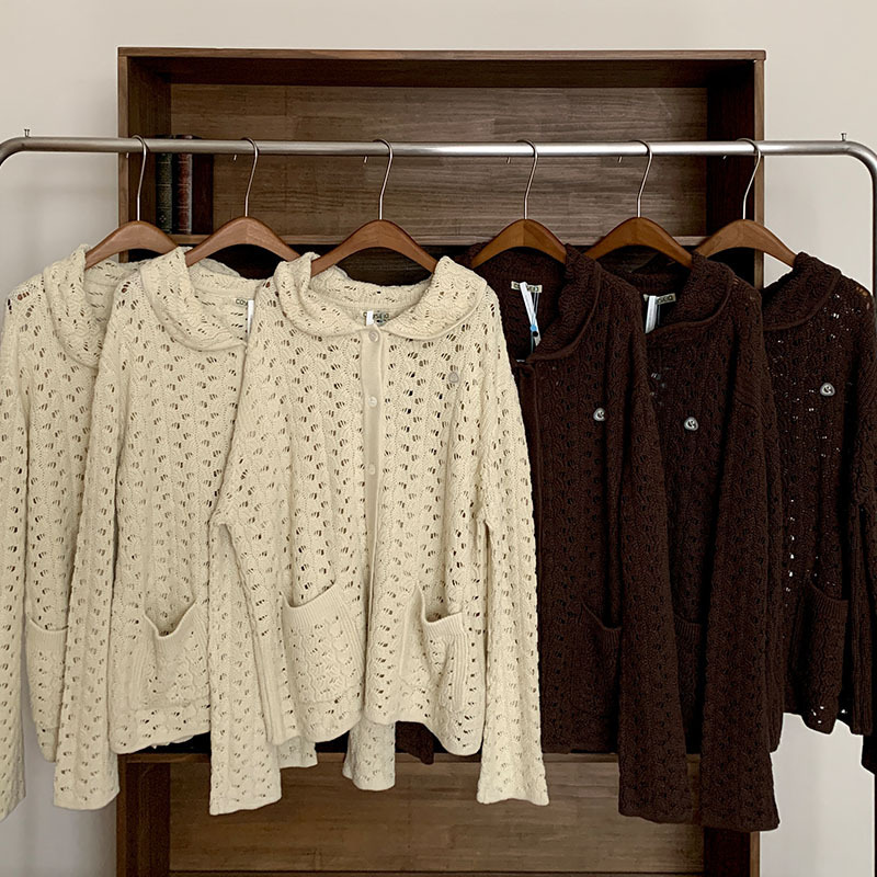 In-Stock Jacquard Hollow-Out Loose Fashion Long-Sleeve Sweater Knitwear 2025 Korean Style Autumn Women's Single-Breasted Coat